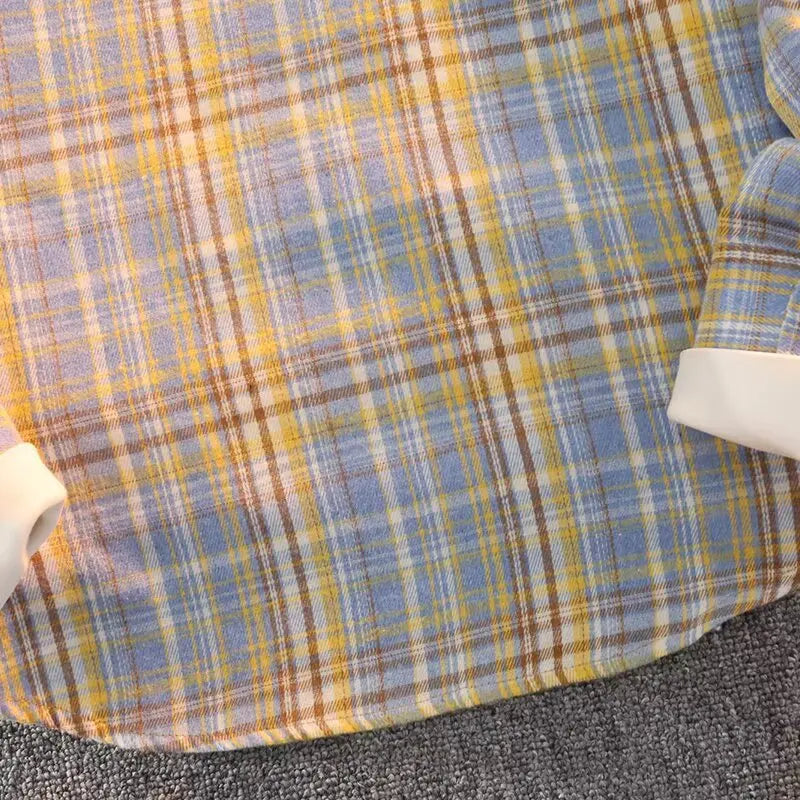 Retro Japanese Plaid Long Sve irt Men's Casual Loose Fit Spring Autumn Wear for Students And Couples Youth Faion