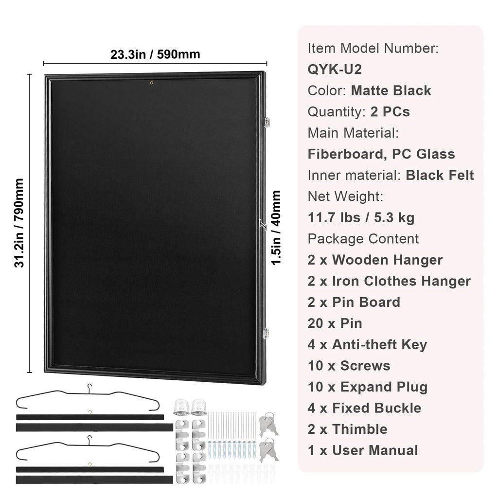 SucceBuy Jersey Display / Sports Card Display Frame Case, Large Lockable Sport Shadow Box, 98% UV Protection PC Glass & Hangers