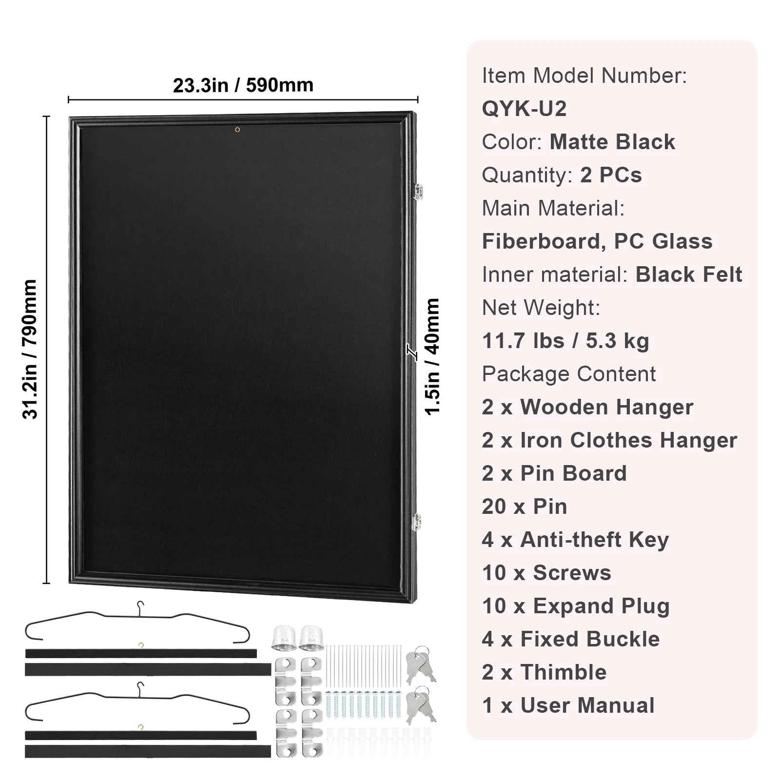SucceBuy Jersey Display / Sports Card Display Frame Case, Large Lockable Sport Shadow Box, 98% UV Protection PC Glass & Hangers