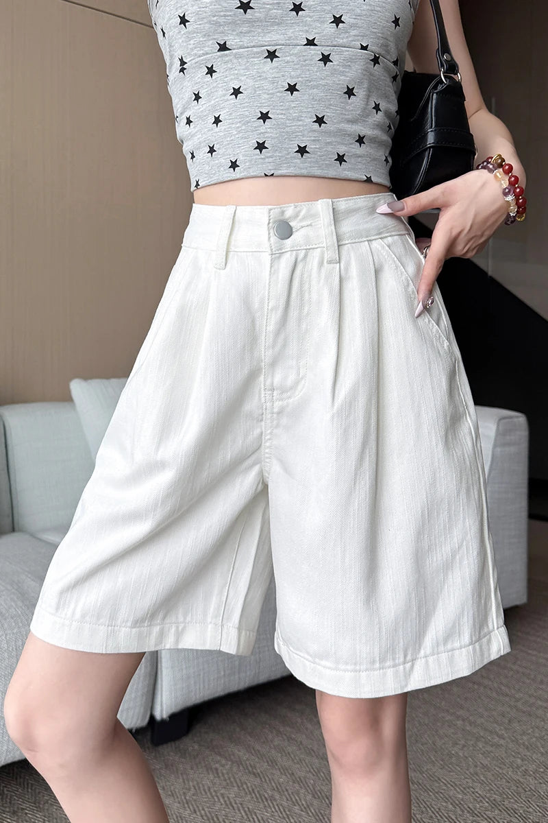 Y2K Retro Loose Casual Middle Short Jeans Summer New Women's Korean Denim Five Points Pants Ladies Fashion All Match Baggy Jeans