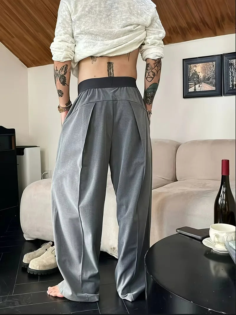 Men's Wide Leg Pants Casual Loose Fit Streetwear Trousers Fashion Hip Hop High Street Man Jogger Pant Solid Color Suit Pants
