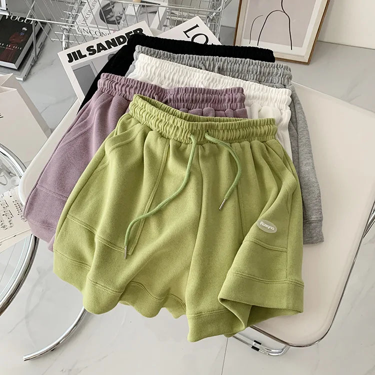 Women's Korean version of loose wide-leg drawstring A-line pants with a slim waist slim fit casual home versatile sports shorts