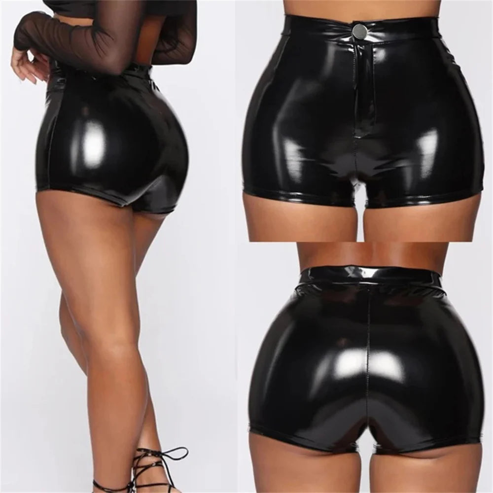 Sexy Black PU Casual Fashion Summer Shorts Women Clothing Goth Faux Leather High Waisted Womens Shorts Y2K Hot Woman Short Pants