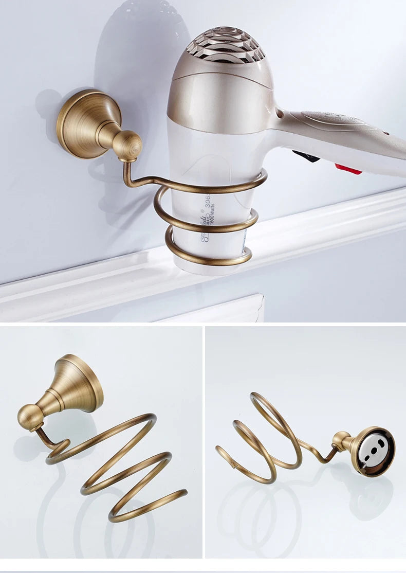 Antique brass plated wall-mounted towel rack bathroom hardware pendant set paper towel holder coat hook toilet brush ELA68A
