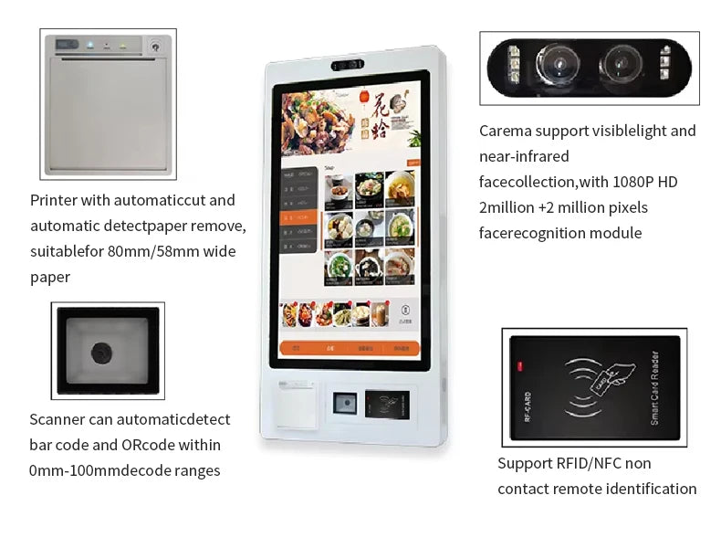 21.5'' 24'' 27'' 32'' Capacitive Touchscreen Android Self-Service Kiosk For Indoor Outdoor Fast Food Restaurant Payment Kiosks