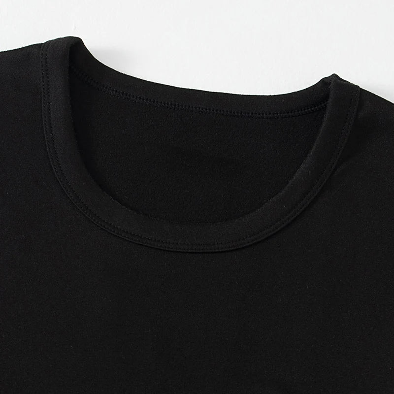 2-piece Men's Autumn/Winter Black Fashionable Versatile Warm Base Set Youth Round Neck Long Sleeved T-shirt Elastic Waisted Pant