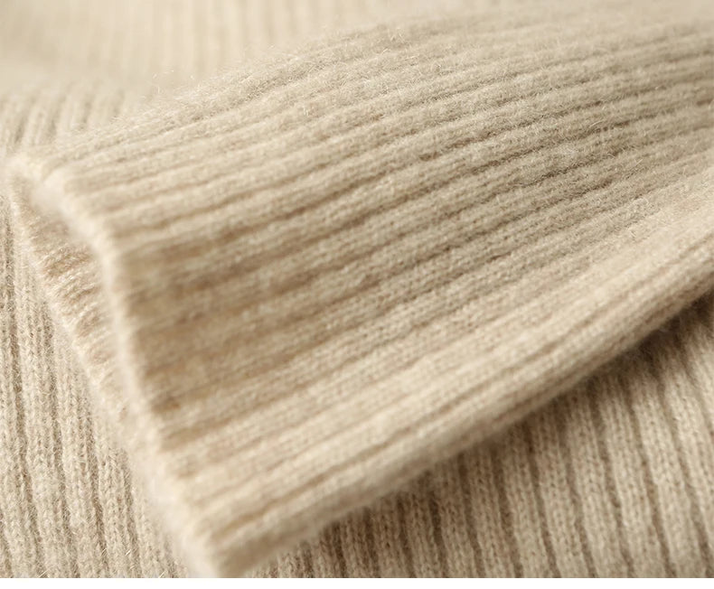 Autumn and winter semi high neck drawstring high elasticity slim fit 100% wool pullover dress, mid length over knee cashmere