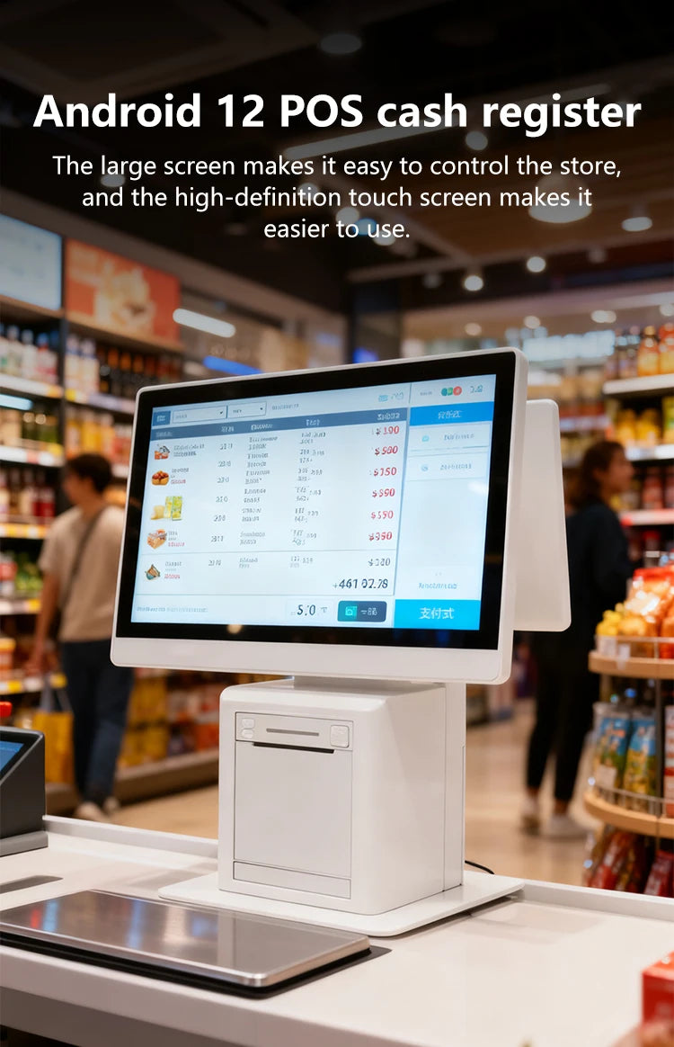 Dual Screen Touch Android Cash Register for Aliexpress, with Cash Drawer for Supermarkets Retail Stores Restaurants