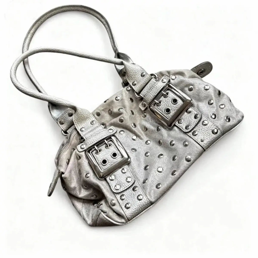 Korean Hot Girl Studded Y2K Tote Bag Women Polka Dot Leather Large Capacity Underarm Bag Ladies Retro Harajuku Handbag Chic 2026