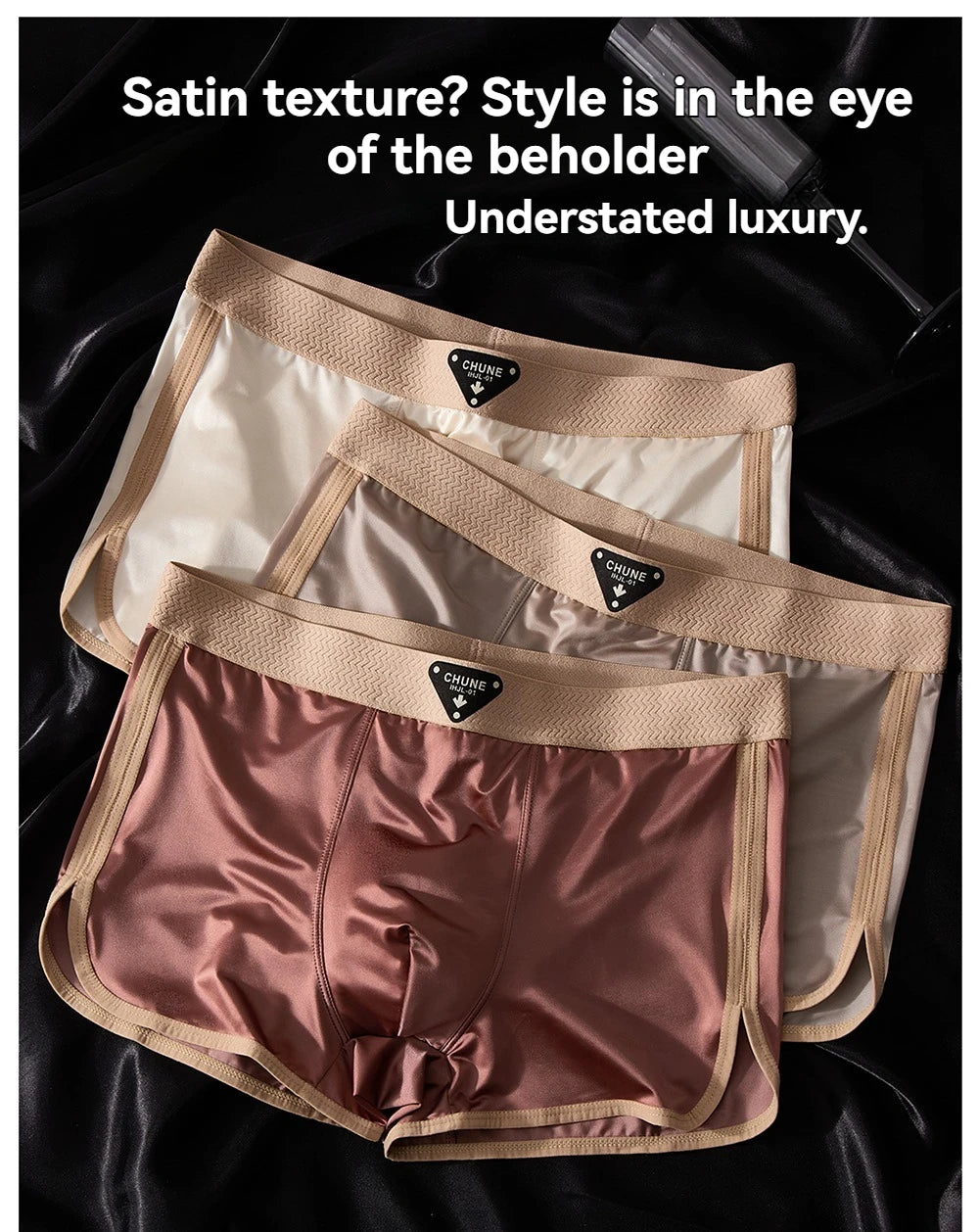 3PCS/Pack Luxury Ice Silk Satin-like Men's Underpants Double-layer Silk Crotch Panties Hygroscopic Breathable Underwear for Man