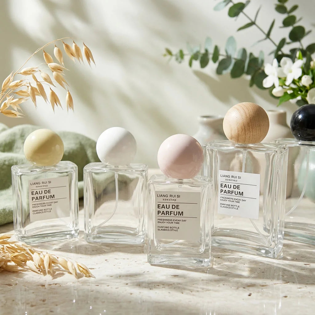 30ml 50ml 100ml Perfume Bottle Glass Line Mist Perfume  Atomizer Wood Lid Empty Sprayer Bottle Cosmetic Containers Travel Bottle