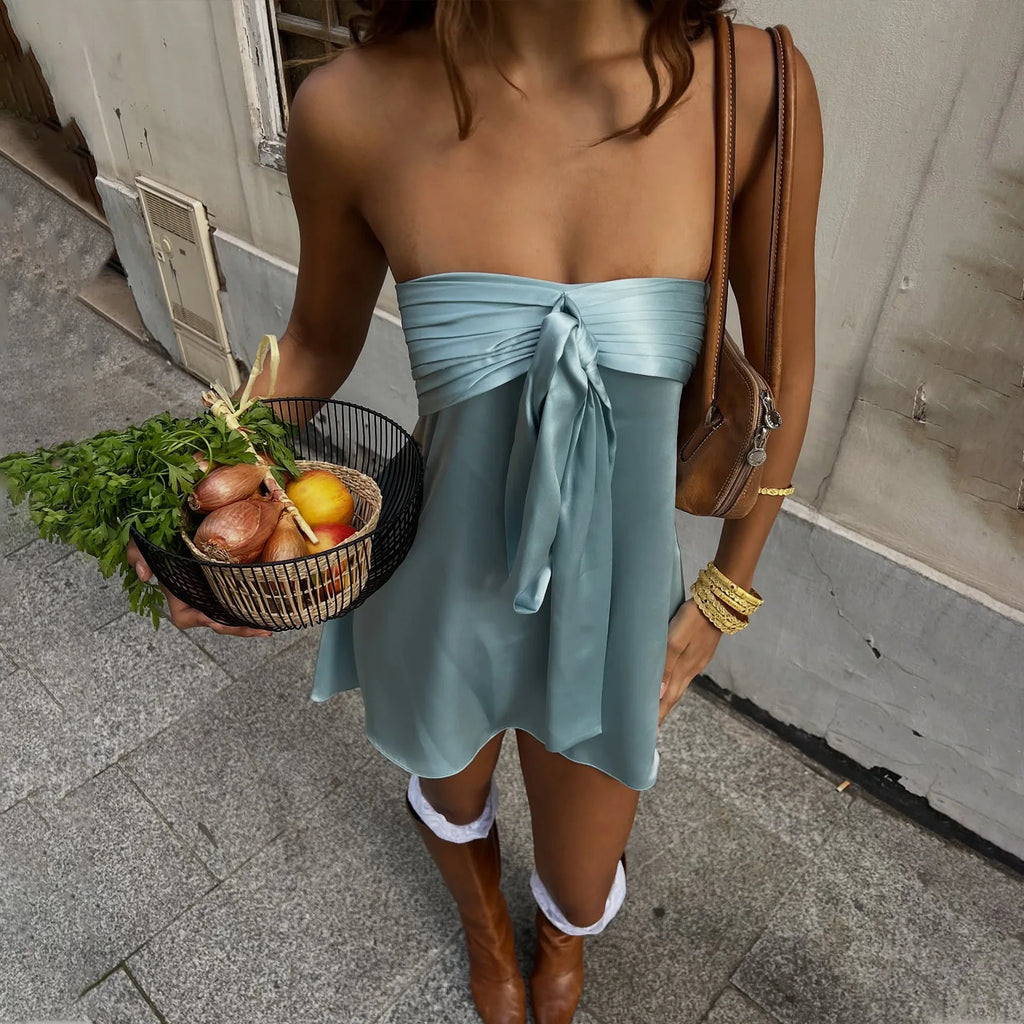 Tornova Stain Strapless Mini Dress For Women Sexy Sleeveless Hot Girl Lace Up Dress Streetwear Fashion 2026 New Summer Dress Y2K