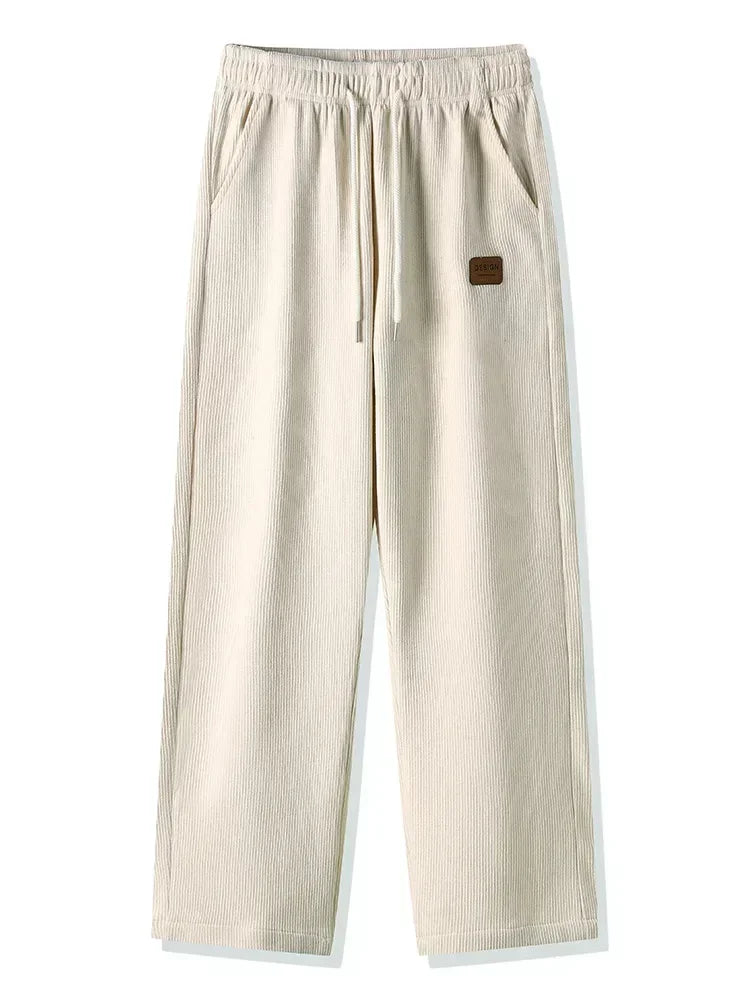 Winter Thick Warm Corduroy Sweatpants Men Fleece Liner Drawstring Straight Loose Track Pants Male Casual Fleece Thermal Trousers