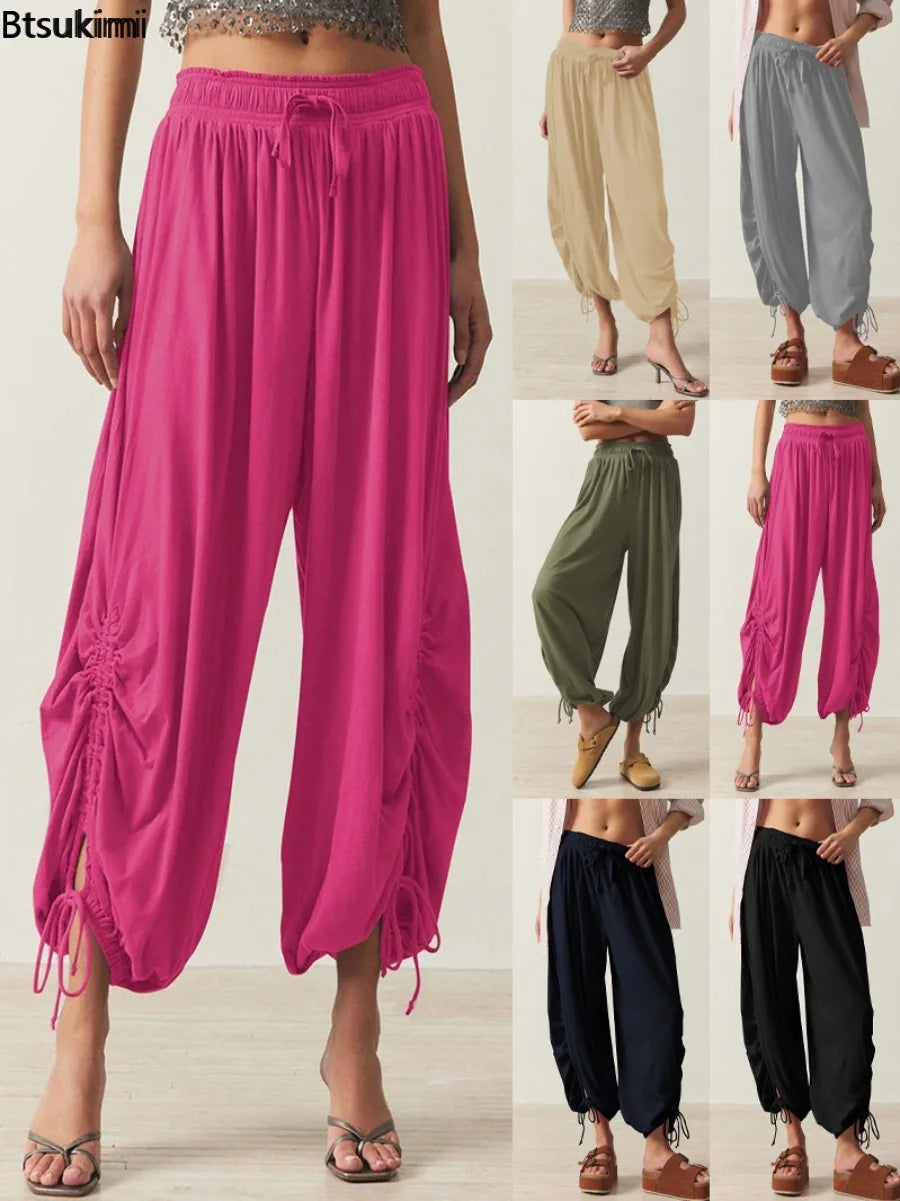 2026 New Drawstring Lantern Pants Women's Casual High Waist Loose Trousers Spring Summer Fashion Streetwear Female Joggers Pants