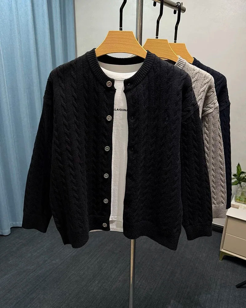 Luxury Brand Jacquard Round Neck Sweater Cardigan Men's Autumn Winter Trend Classic Paul Embroidery Loose Casual Knitted Coat