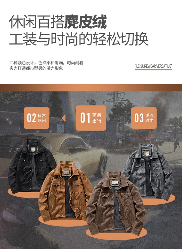 Spring and Autumn Men's Fashion Casual Slim-fit British Style Outdoor Sports Cargo Retro Suede Coat Youth All-match Cargo Jacket