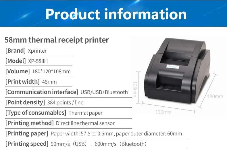 High-Quality 58mm Thermal Printer Bill Receipt Machine with 90mm/s Printing Speed USB Interface for Wholesale