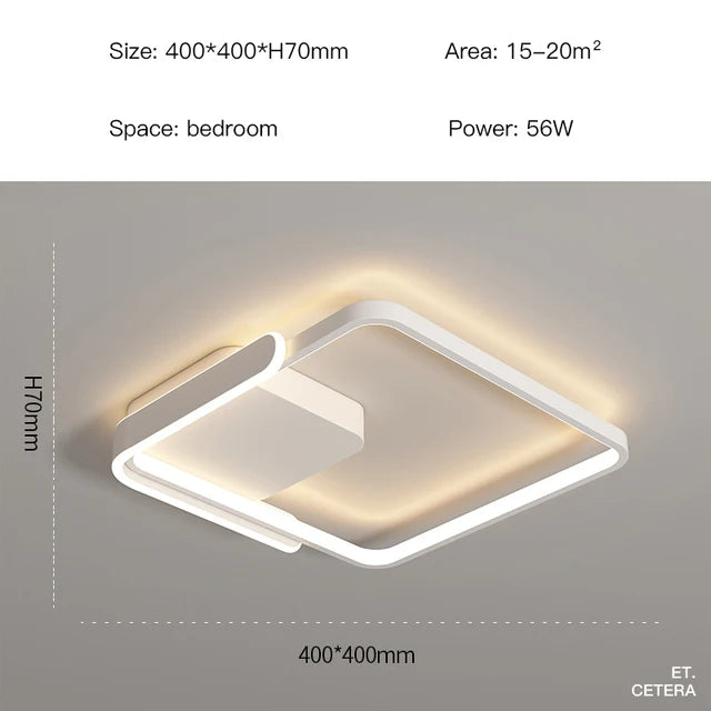 Modern Led Ceiling Light The Bedroom Black White Square Ring Lamp Living Room Study Nursery Indoor Lighting Fixture