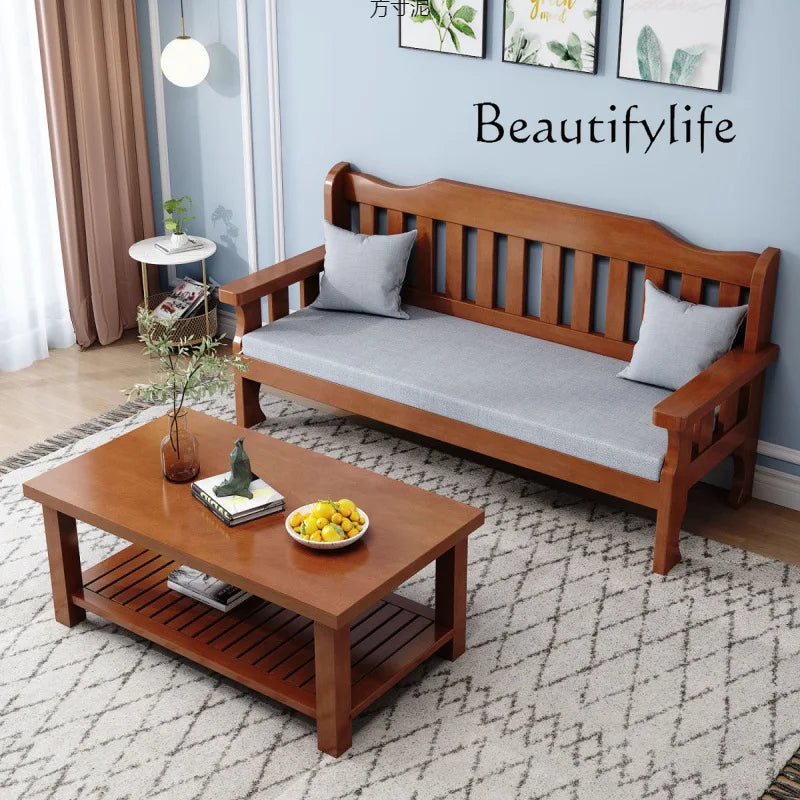 Solid wood bench combination sofa small apartment simple leisure living room retro balcony new Chinese style office wooden sofa