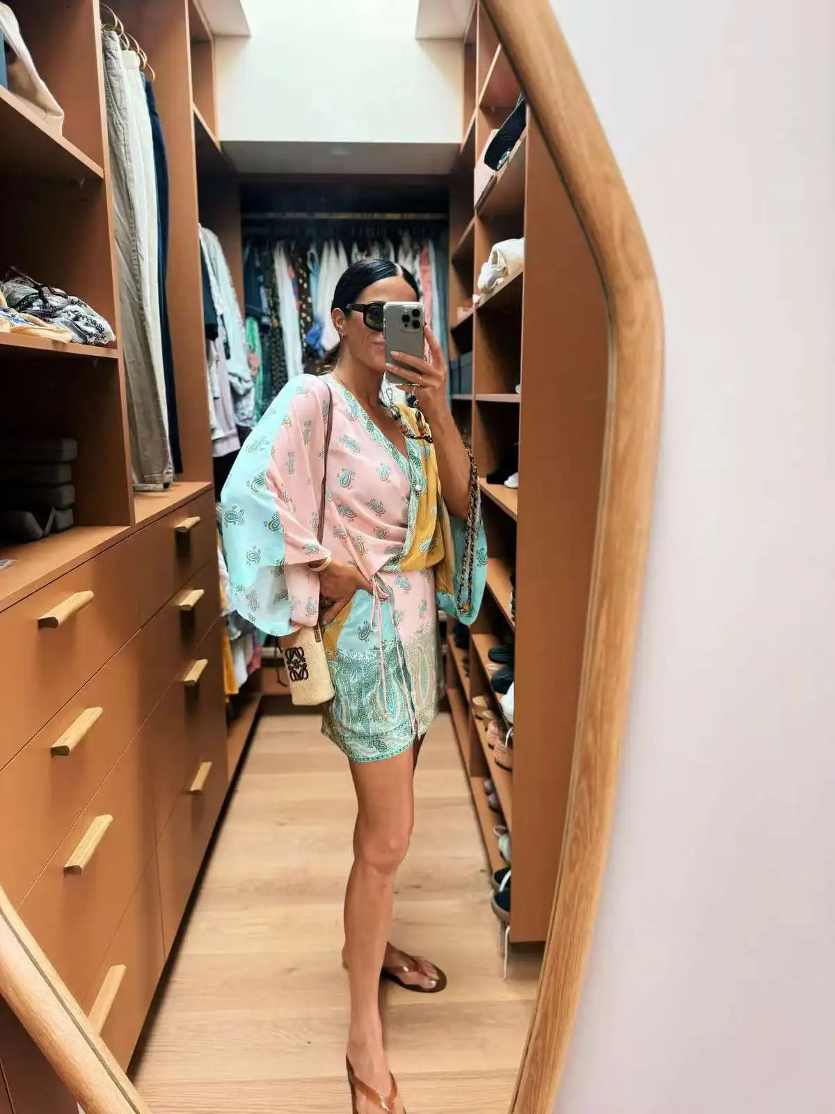 Women Bohemian Wrap Dress, V Neck Lantern Sleeve Paisley Print Tie Waist Mini Dress For Beach Travel Vacation`