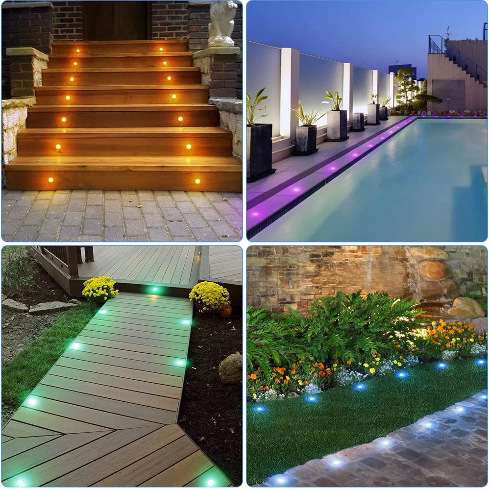 10pcs RGB LED Deck Light with Remote Control DC12V IP67 Waterproof Underground Lamp Dimmable Garden Stair Landscape Lighting