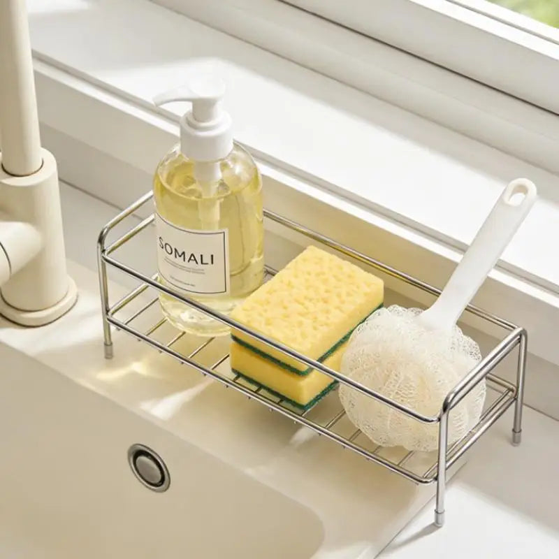 Kitchen Countertop Organizer in Stainless Steel with Dedicated Sponge Holder
