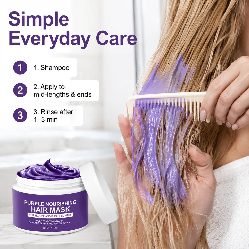 Yellow Remover Purple Hair Mask Gentle Rapid Removal Brassy Yellow Lock Color Shea Butter Deep Conditioning For Bleached Hair