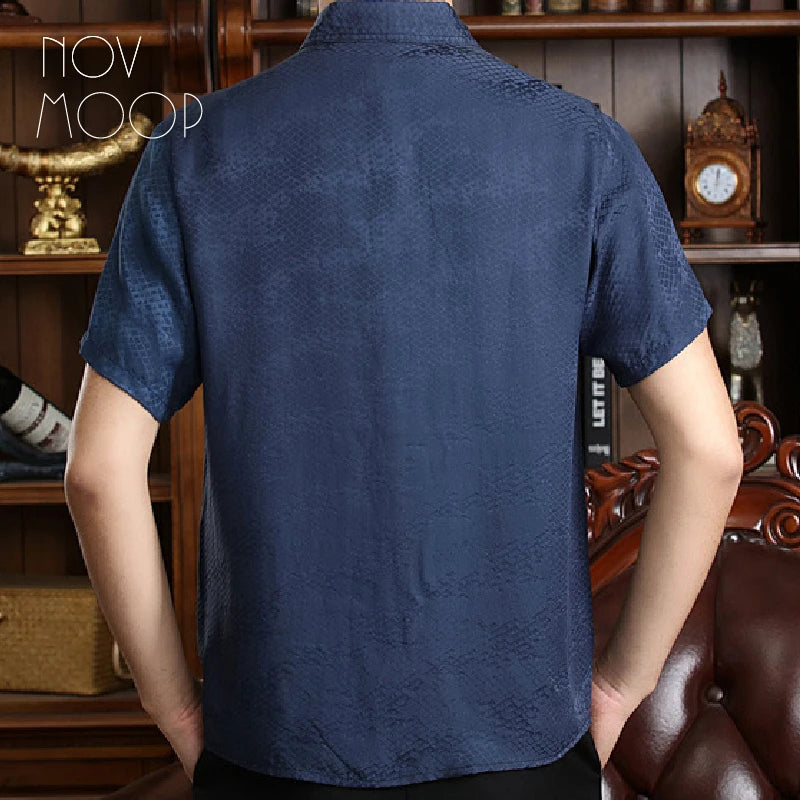 Novmoop pure natural silk men's shirt super cool to wear soft touch comfortable short sleeve money valued gift LT3592