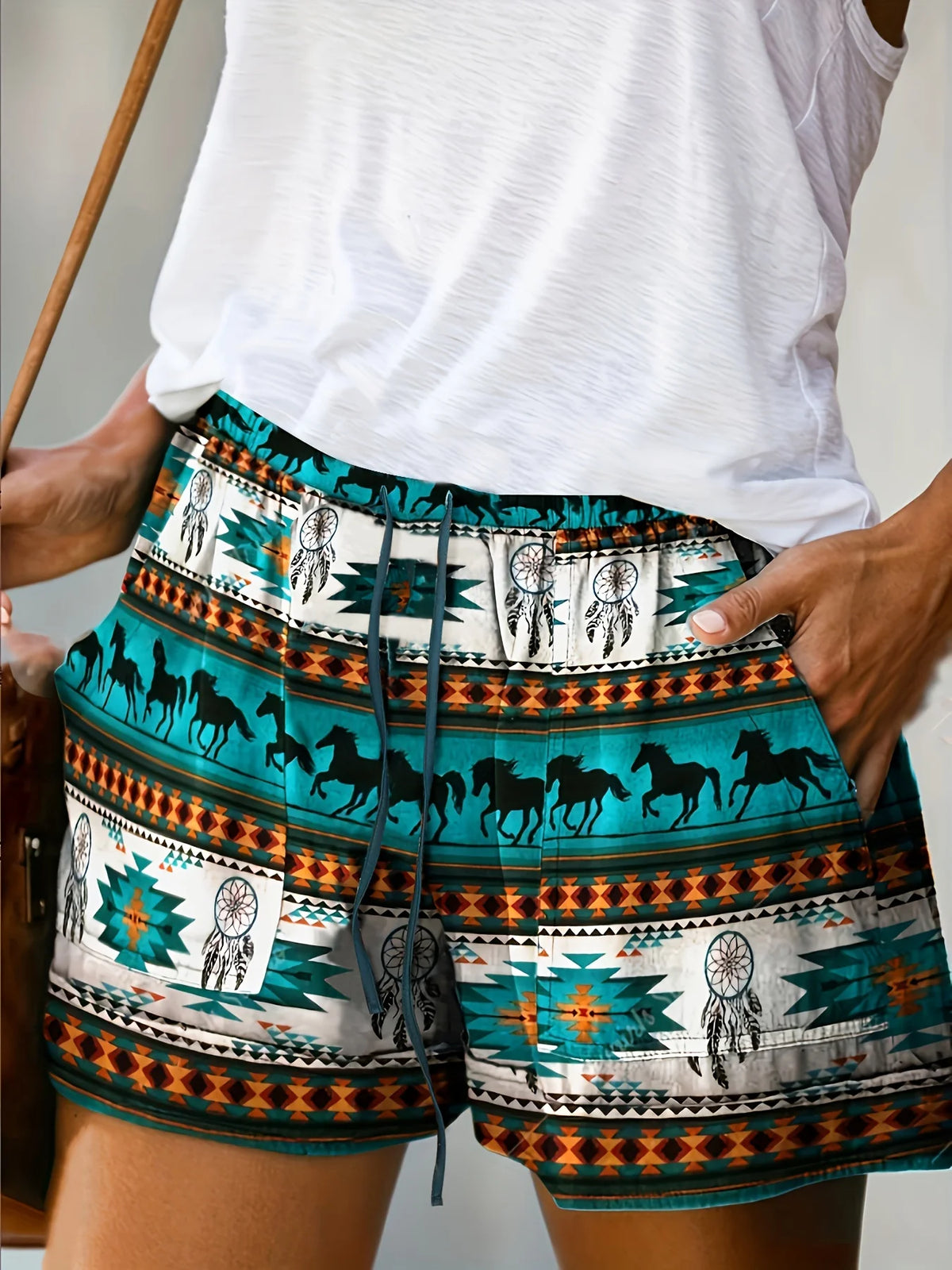 Women's Western Retro Geometric Print Shorts