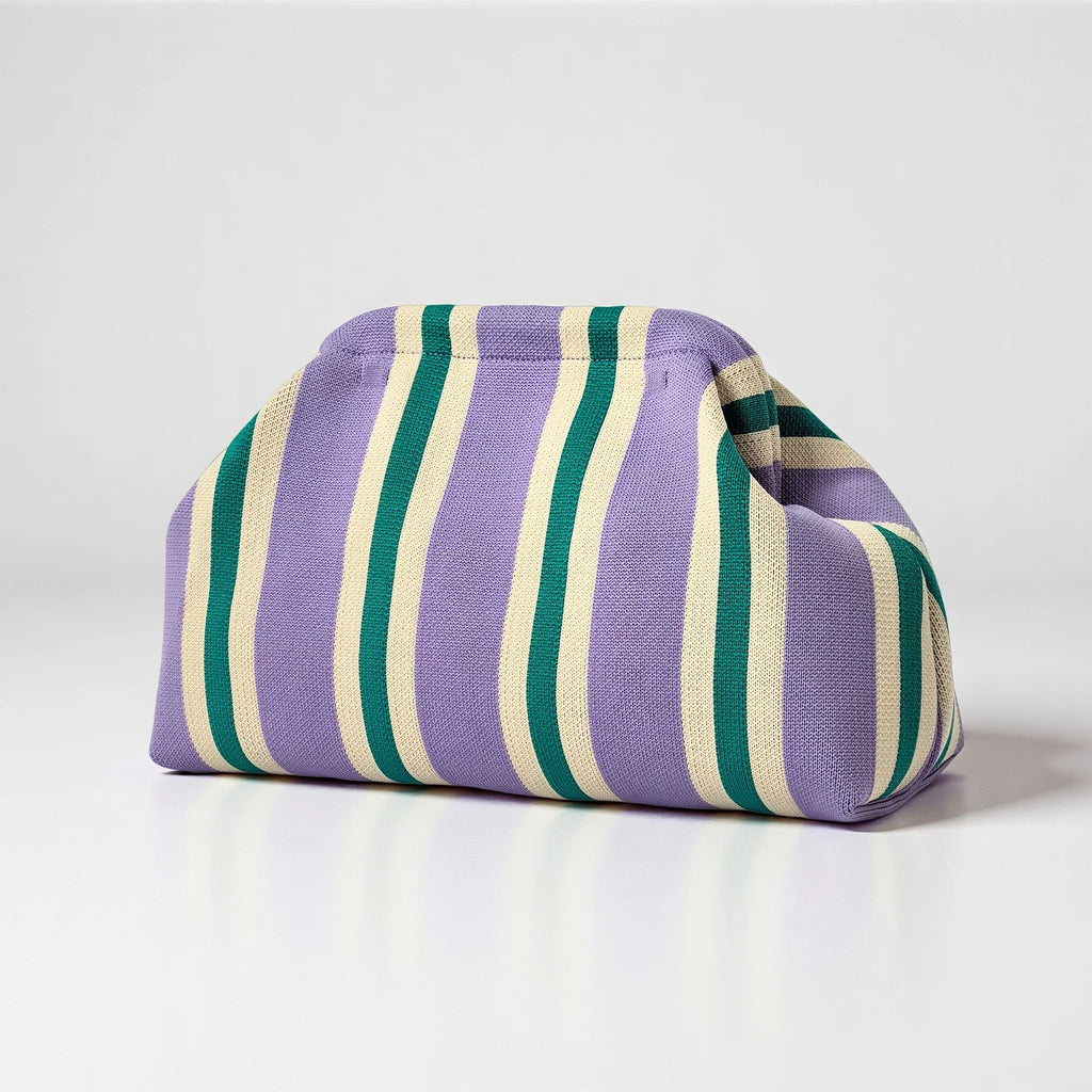 Women'S Striped Knit Clutch Bag Color Block Soft Pouch Handbag Large Capacity Foldable Purse For Party Dinner Daily