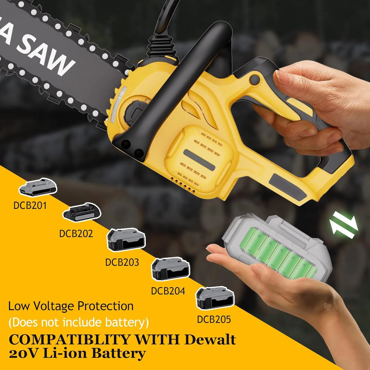 12" Cordless Chainsaw Handheld Garden Electric Chain Saw for Tree Branch Wood Cutting Compatible With DeWalt 20v Battery