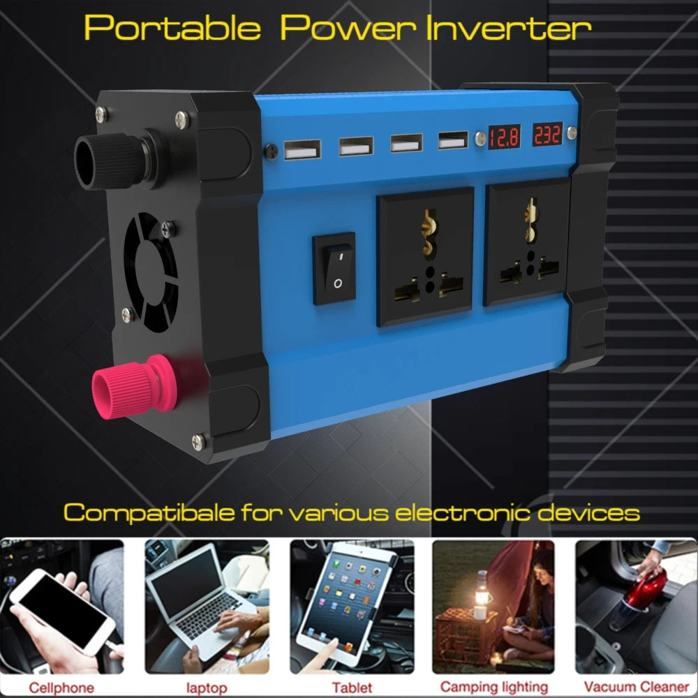 500W Power Inverter 12V to 220V 60HZ with 18W Solar Panel 30A Controller Modified Sine Wave Voltage Transformer Universal Socket