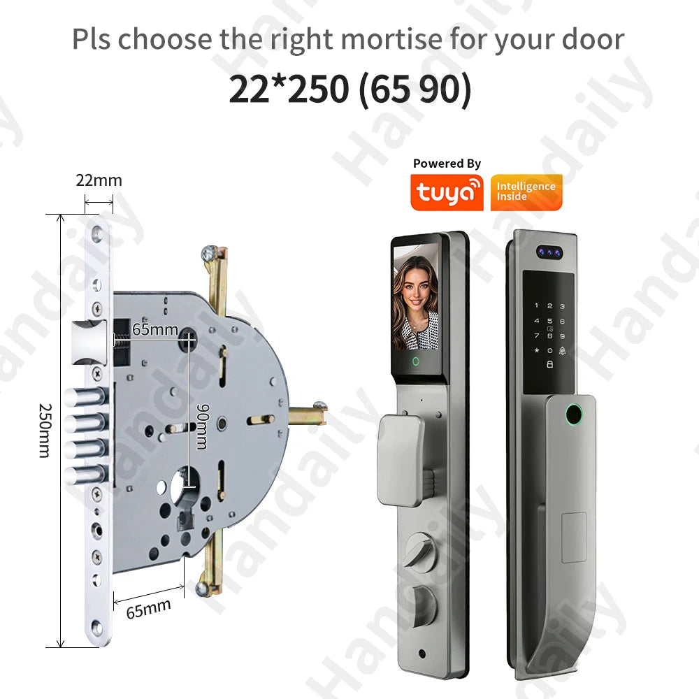 HanDaily Waterproof Smart Door Locks with Camera Video Intercom Palm Face Recognition Smart Lock Tuya Wifi App Remote Control