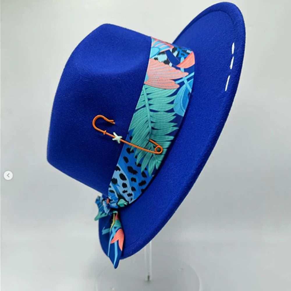 Suede Fedora Painting Felt Hats for Men and Women, Hand Sewn Fedora Adjustable Fall Winter Fashion Party Hats and Gifts