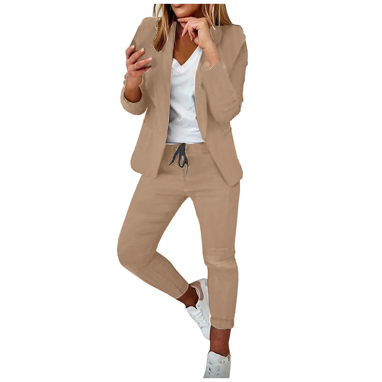 Office Lady Blazer And Lace-Up Pants Two Piece Set 2026 New Casual Fashion Solid Color Women's Set Conjuntos De Mujer Streetwear