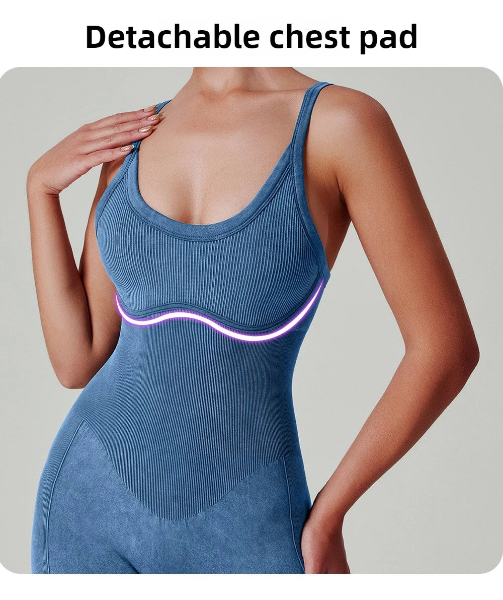 Seamless Shorts Gym Set Women Jumpsuit Yoga Set Water-washed 1pc Summer Workout Suit Bodysuit Fitness Push Up Short Sport Set