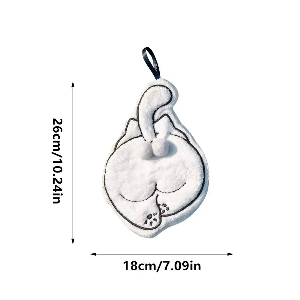 Hand Towels  Cute Cat Hanging Towel Kitchen Hand Towel Bathroom Soft Absorbent Handkerchief Wipe Towel Cartoon Kids Towels