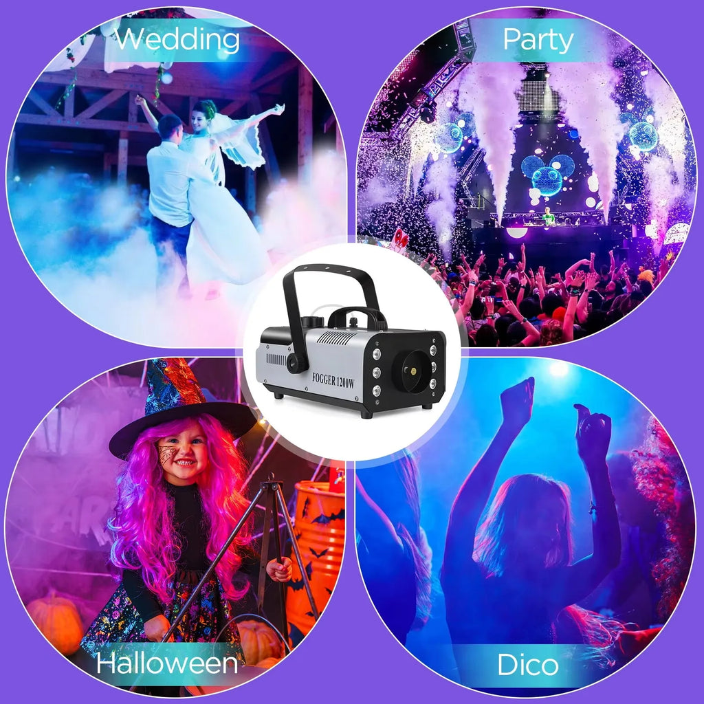 1200W Fog Machine LED RGB Remote Control DJ DMX512 Smoke Machine Stage Effect Fogger for Party Nightclub Event Disco Wedding