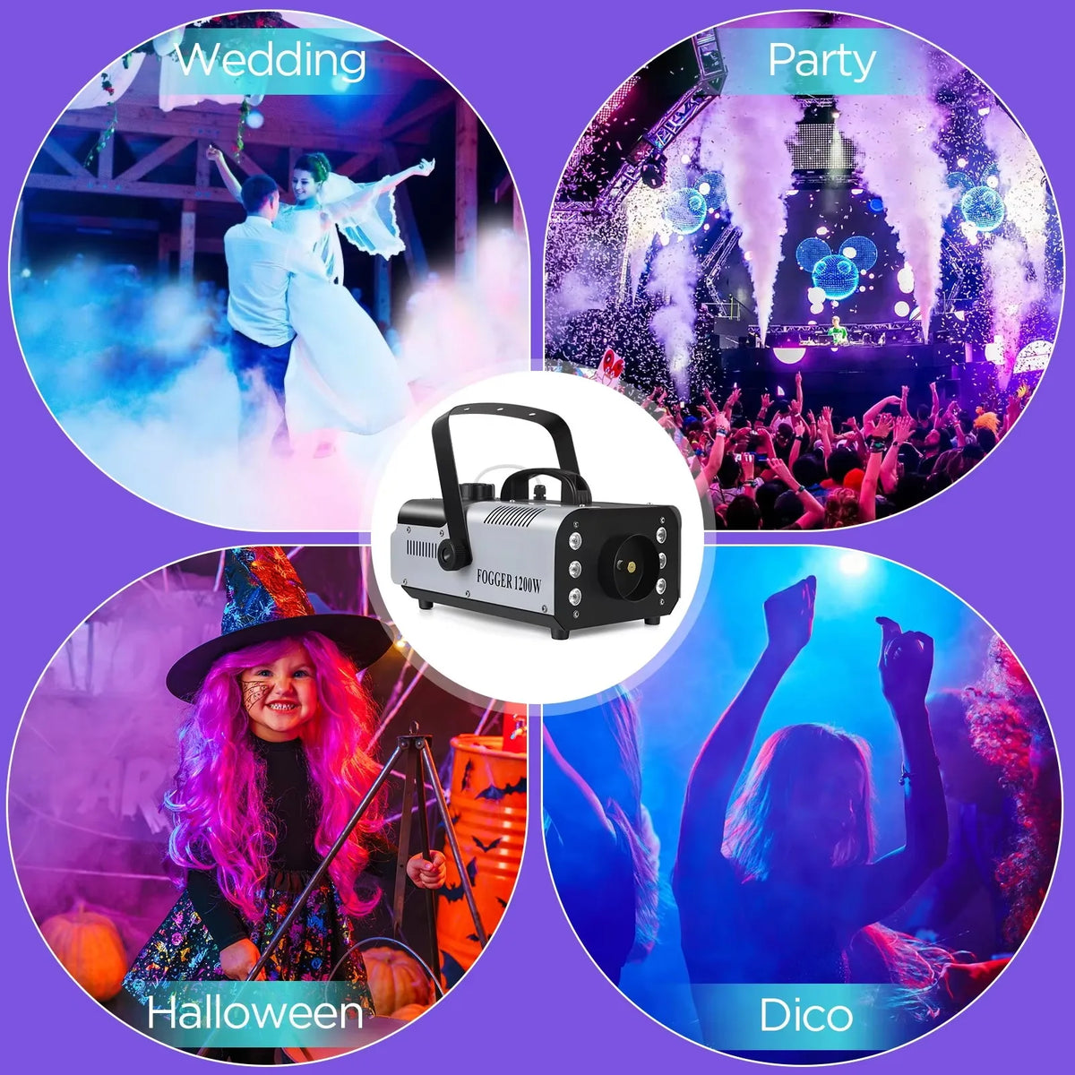 1200W Fog Machine LED RGB Remote Control DJ DMX512 Smoke Machine Stage Effect Fogger for Party Nightclub Event Disco Wedding