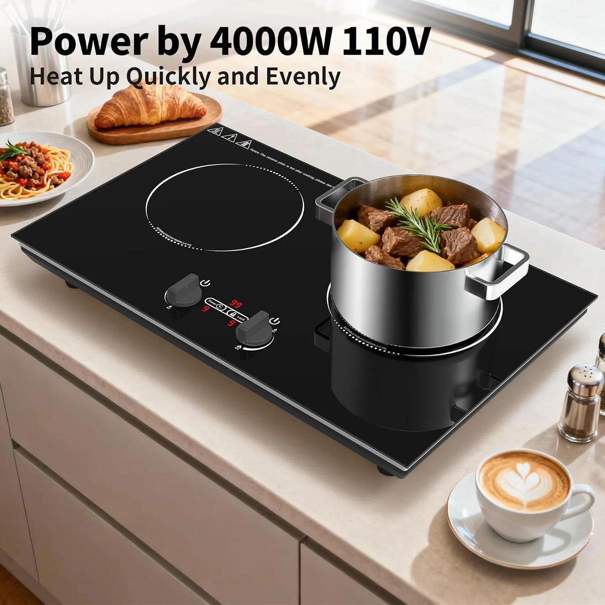 Electric Stove 2 Burner Induction Cooktop with 9 Power Levels Kids Lock Timer