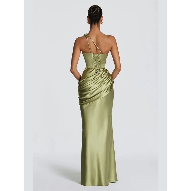 Women Fashion Solid Pleated Halter Dress Waist-cinching Sleeveless Backless Split Maxi Dresses 2026 Sexy Summer Lady Party Gowns