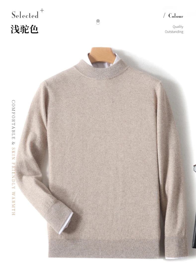 Autumn And Winter New 100% Pure Wool Men's Round Neck Thick Sweater Loose Knit Bottoming Shirt Cashmere Top