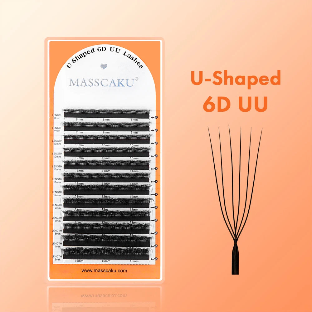 MASSCAKU U-shaped 3D 4D 5D Eyelash Extensions C D Curl U Shaped W Bloom Premade Fans Volume Lashes Natural Mink False Eyelashes