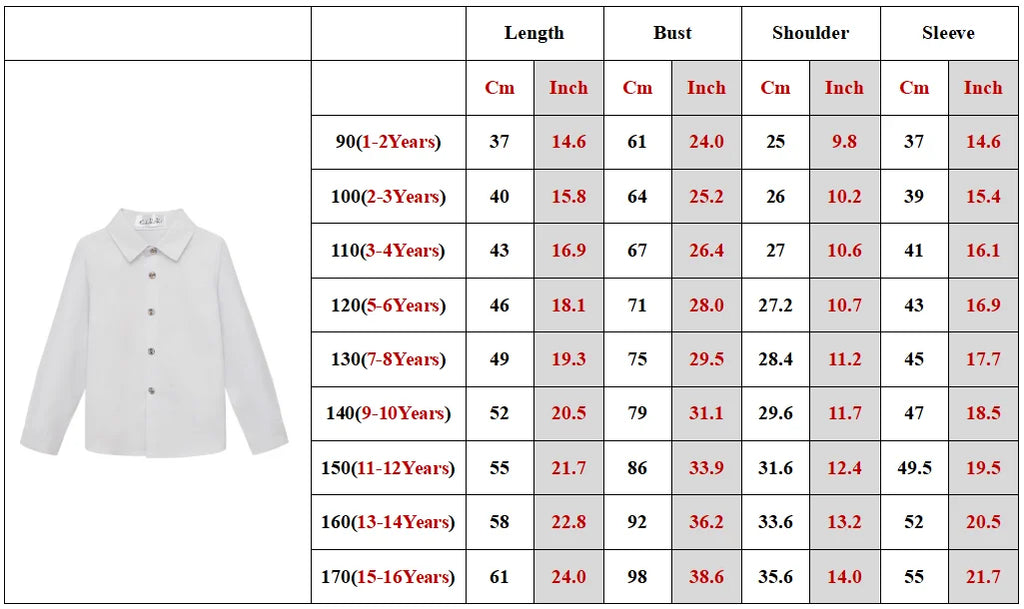 Teenage Clothes Baby Boy Shirt School Uniform Formal Shirt Turn-down Collar Children Girl White Shirt Kid Tops Blouse Coat A1293