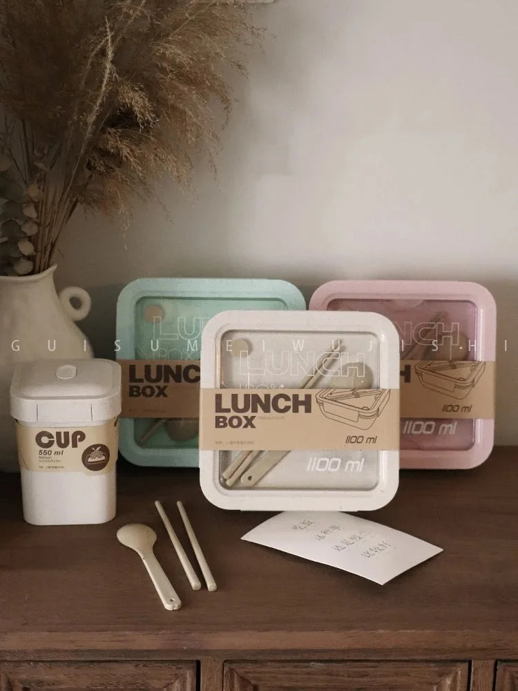 1Pc Portable Microwavable Lunch Box Eco-Friendly Wheat Straw Bento Box Kitchen Food Container Lunch Box Home Accessories
