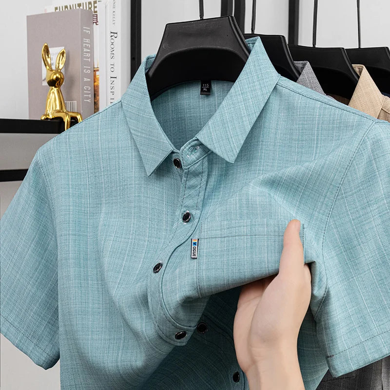 Men Casual Short Sleeve Shirt Anti Wrinkle Quick Dry Comfortable Fabric Business Daily Outdoor Travel Work Wear Blouse
