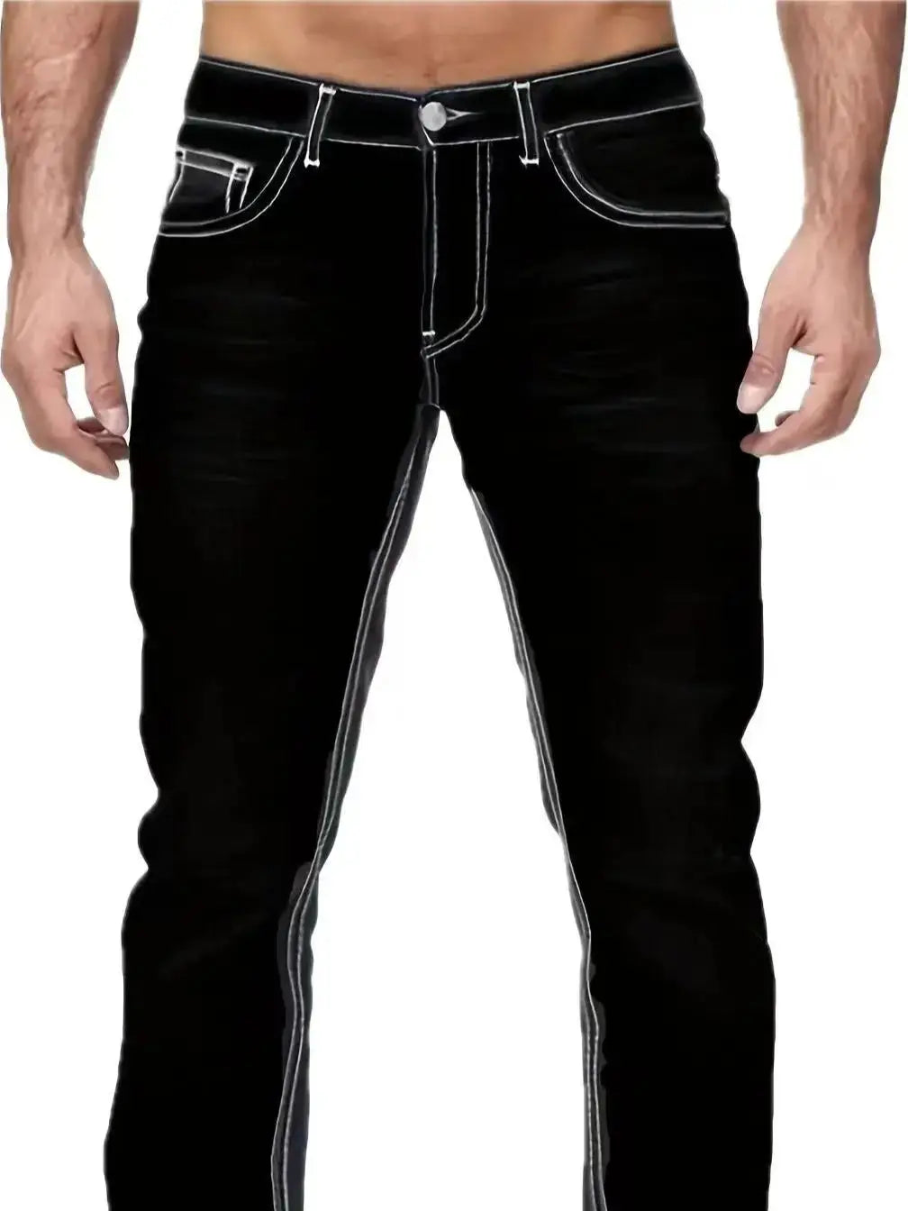1pc Men's Casual Slim-Fit Stretch Jeans, Fashionable Street-Style Gradient Denim Pants with Washed-Out Look, Regular Fit, Machin