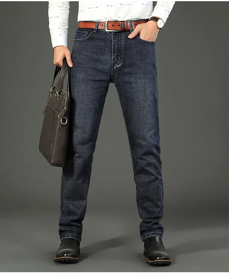 Men Fashion Straight Jeans Men 2026 New Stretch Slim Fit Pants Comfortable Soft Business Denim Trousers Male Brand Clothing