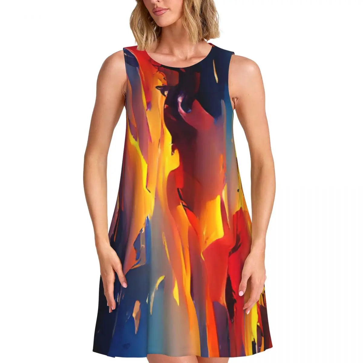 Ocean Sunset Casual Dress Palm Tree Print Sleeveless Elegant Dresses Ladies O Neck Simple Dress Day Print Clothing Birthday Gift