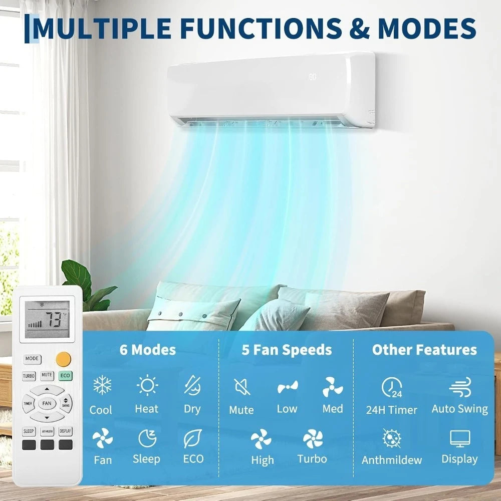 18000 BTU Mini Split AC & Heater, 19 SEER2 230V Energy Saving Ductless Unit Cools 1250 Sq Ft with Heat Pump & Install Kit,Custom